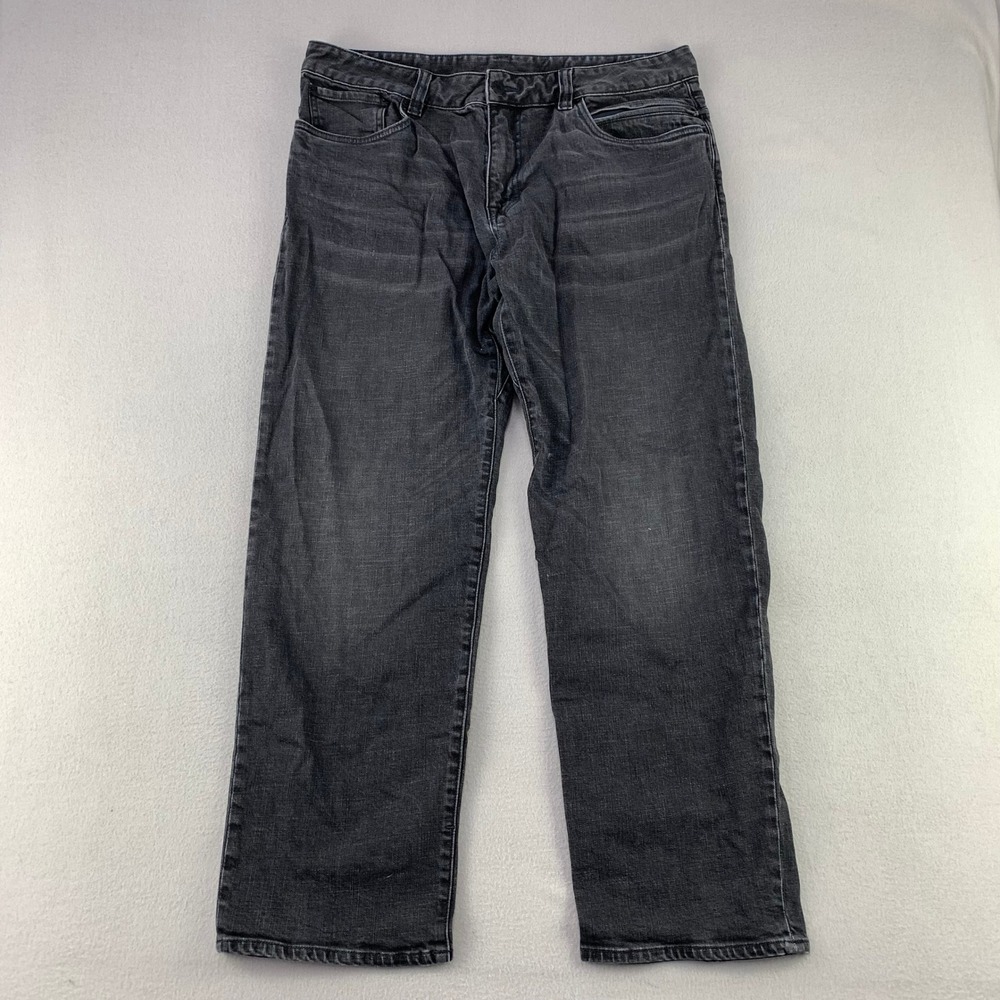 prAna Hillgard Jeans Mens 36x30 Black Stretch Denim Organic Cotton Straight-Leg